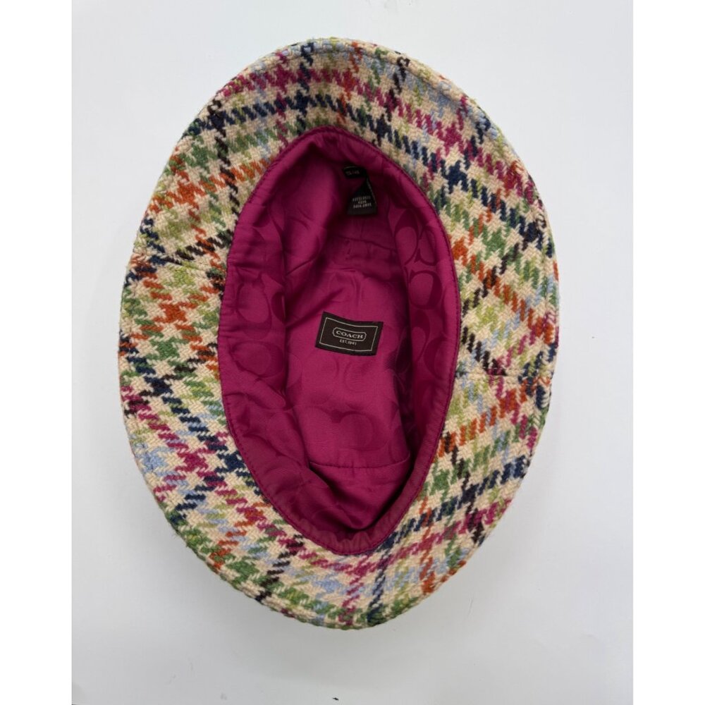 Coach Tattersall Crusher Multicolor Plaid Wool Bucket Hat With Leather Trim P/S - Picture 9 of 12